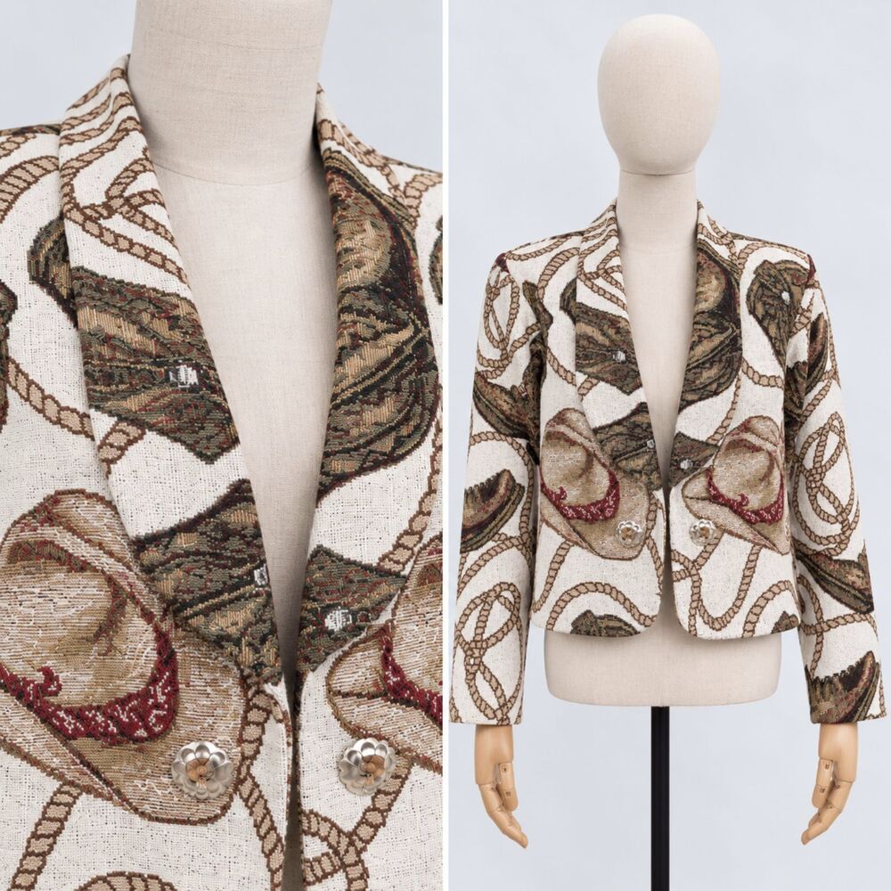 Vintage Western Cowboy Print Blazer Jacket Medium